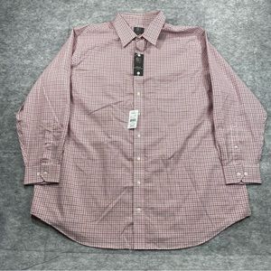 GS Mens Red/Black Pin Check Classic Fit Wrinkle Free LS‎ Button Down 18 1/2